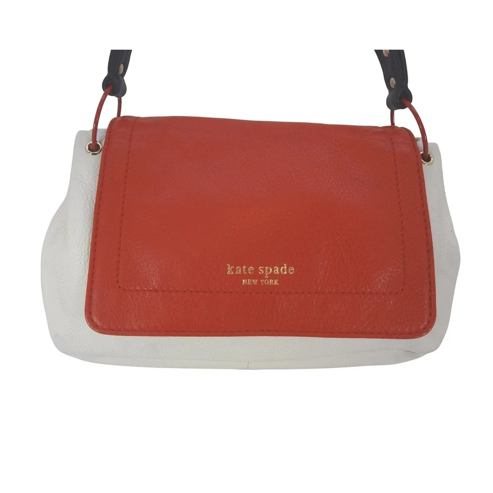 Kate Spade Shoulder Bag Cream Red Leather Good Colorblock Flap Bag